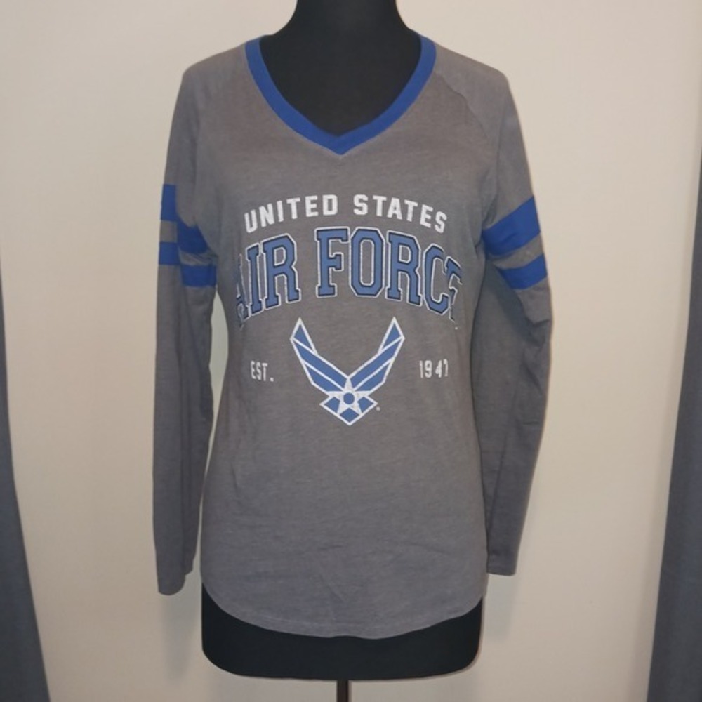 Sport Tek United States Air Force V-Neck Gray Long Sleeve T-Shirt